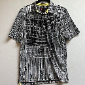 Jamie Sadock Black and White Graphic Polo Golf Shirt Sz M